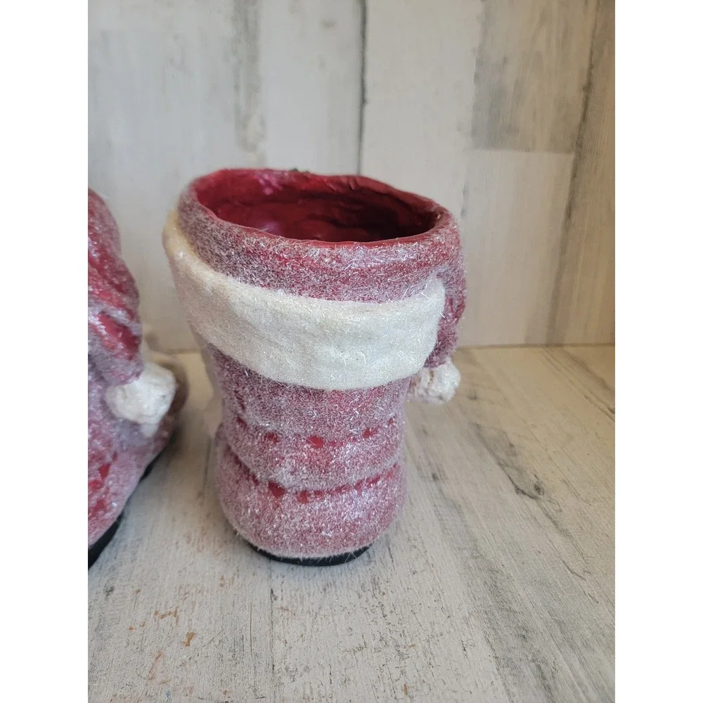 vintage Raz paper mache sugared Santa Claus boot shoes unique set glitter Xmas